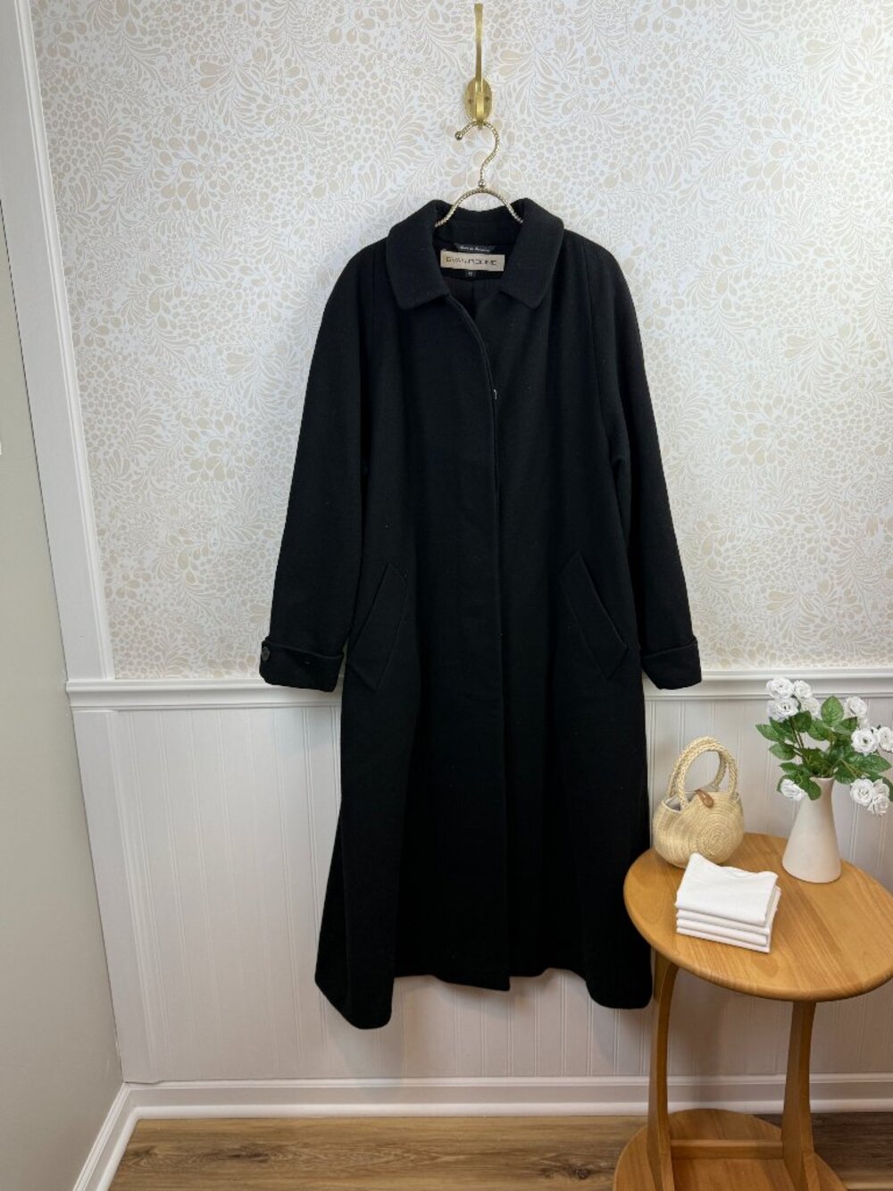 Evan Picone Vintage Imported Long Black Collared Dress Coat - Size - 12